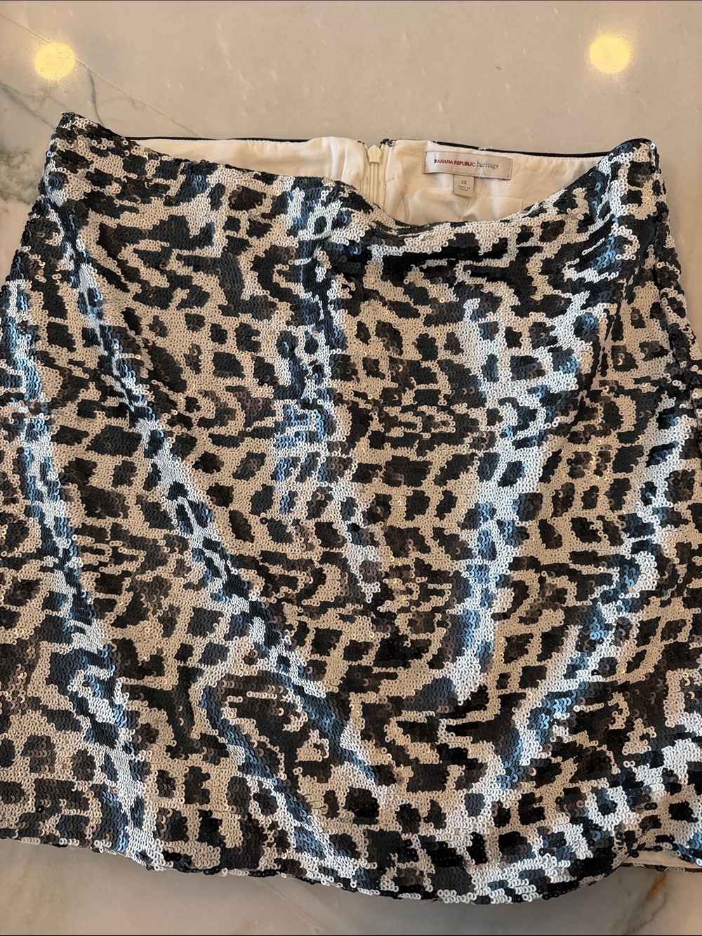 Banana Republic Black & White Sequin Animal-Print Mini Skirt